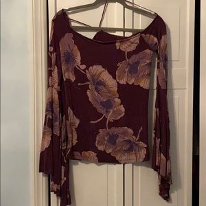 Free People Off Shoulder Flowy Sleeve Top